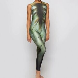 DanceInked Metamorphosis Sleeveless Circle Back Unitard –Child XL- Green (Moss)